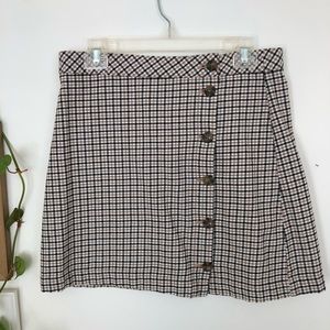 Tan and black plaid mini skirt